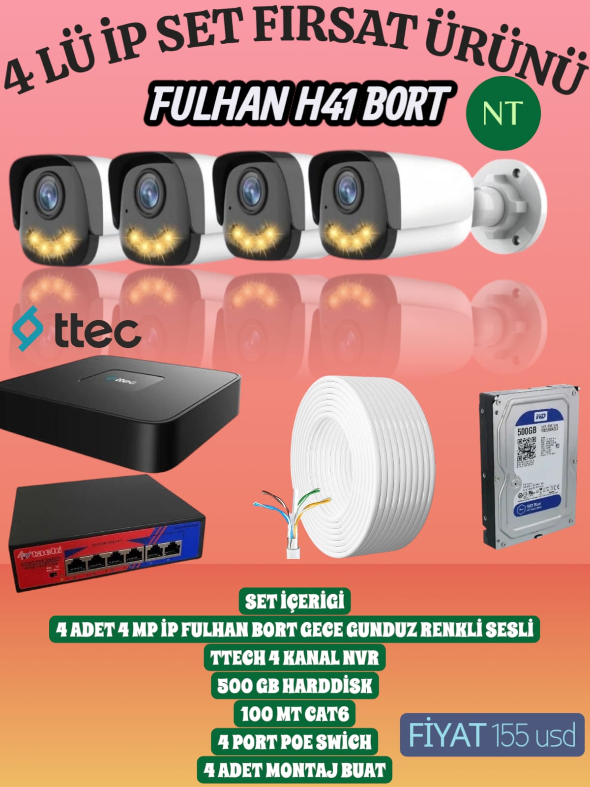 4 LÜ İP 4 MP FULHAN H41 BORT GECE GÜNDÜZ RENKİ SESLİ